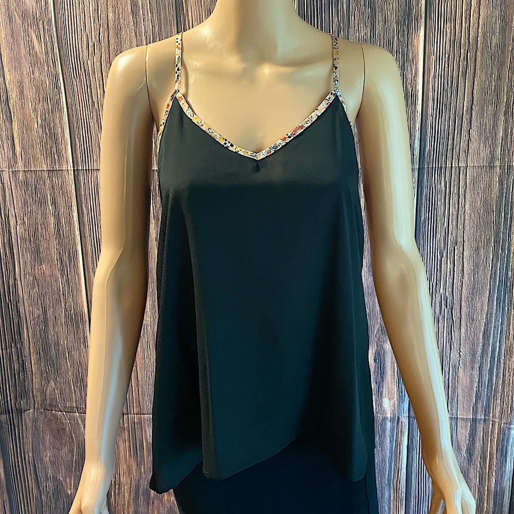 Nine Bird size medium black & pink floral summer tank top blouse Nordstrom